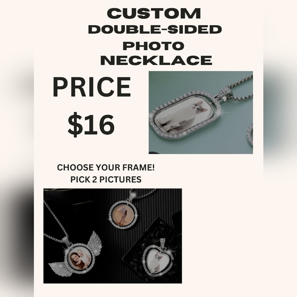 Custom Double-Sided Rhinestone Photo Necklace - Picture 1 of 2